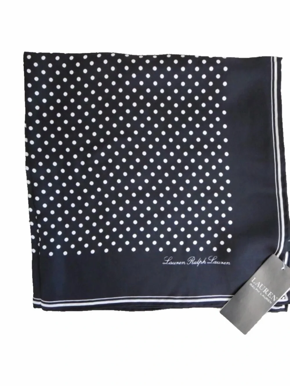 Lauren Ralph Lauren Black & White Polka Dot Silk Scarf/Twillie 22”x 22” Square